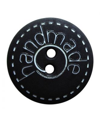 polyamide button round shape with matt surface,"handmade"-labeling and 2 holes - Size: 15mm - Color: schwarz - Art.No.: 241267