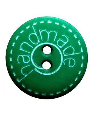 polyamide button round shape with matt surface,"handmade"-labeling and 2 holes - Size: 15mm - Color: grün - Art.No.: 241271
