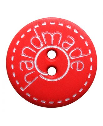polyamide button round shape with matt surface,"handmade"-labeling and 2 holes - Size: 15mm - Color: rot - Art.No.: 241272