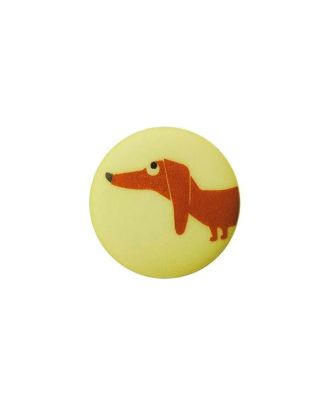 children button polyamide round shape with dog print and shank - Size: 15mm - Color: gelb - Art.No.: 281277