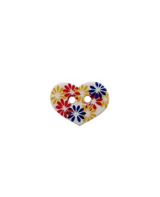 children button "Heart" printed with flowers 2 holes - Size: 15mm - Color: beige - Art.No.: 281320