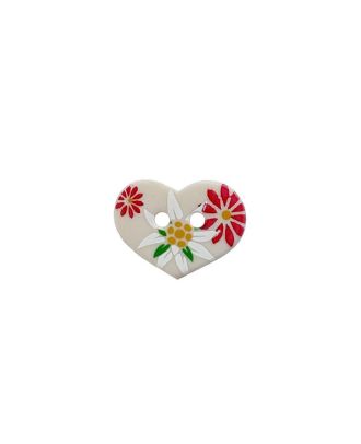 children button "Heart" printed with flowers 2 holes - Size: 15mm - Color: beige - Art.No.: 281321
