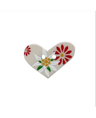 children button "Heart" printed with flowers 2 holes - Size: 25mm - Color: beige - Art.No.: 371024