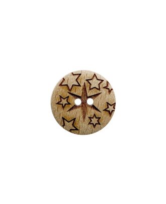 wood button round shape with stars and 2 holes - Size: 18mm - Color: brown - Art.No.: 281284