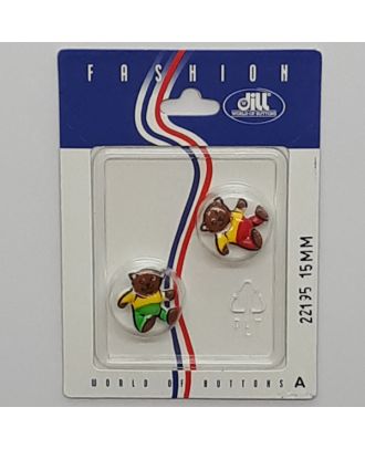 2 buttons on recyclable card novelty button, bear - Size: 17mm - Color: multicolored - Art.No.: 22195