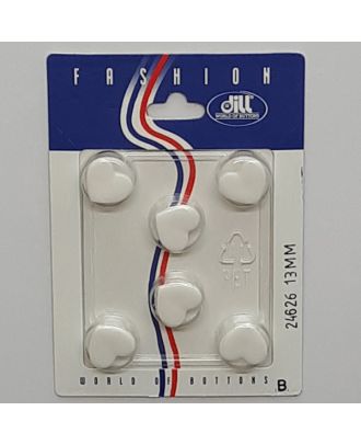 6 buttons on recyclable card novelty button, heart - Size: 13mm - Color: white - Art.No.: 24626