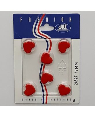 6 buttons on recyclable card novelty button, heart - Size: 13mm - Color: red - Art.No.: 24627