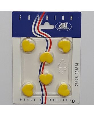 6 buttons on recyclable card novelty button, heart - Size: 13mm - Color: yellow - Art.No.: 24628