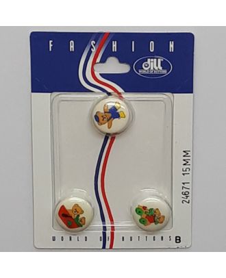 3 buttons on recyclable card novelty button, teddy bear - Size: 15mm - Color: multicolored - Art.No.: 24671