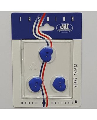 3 buttons on recyclable card novelty button, heart - Size: 15mm - Color: blue - Art.No.: 24673
