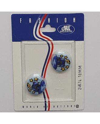 2 buttons on recyclable card novely button, house with moon - Size: 18mm - Color: blue - Art.No.: 24674