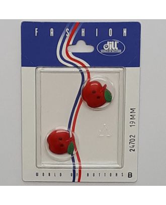 2 buttons on recyclable card novelty button, apple - Size: 19mm - Color: red - Art.No.: 24702