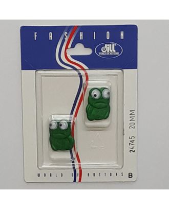 2 buttons on recyclable card novelty button, frog - Size: 20mm - Color: green - Art.No.: 24745