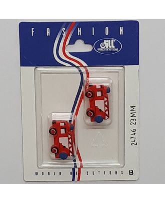 2 buttons on recyclable card novelty button, fire engine - Size: 23mm - Color: red - Art.No.: 24746
