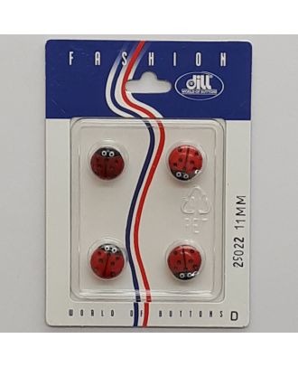4 buttons on recyclable card novelty button, ladybird - Size: 11mm - Color: red - Art.No.: 29022