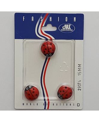 3 buttons on recyclable card novelty button, ladybird - Size: 15mm - Color: red - Art.No.: 29074