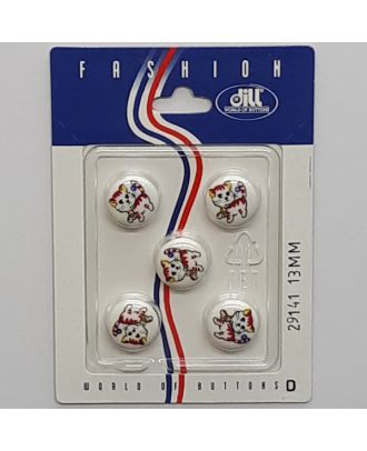 5 buttons on recyclable card novelty button, cat - Size: 13mm - Color: white - Art.No.: 29141