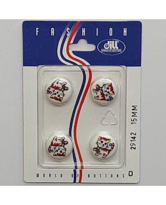 4 buttons on recyclable card novelty button, cat - Size: 15mm - Color: white - Art.No.: 29142