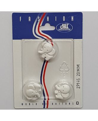 3 buttons on recyclable card novelty button, elephant - Size: 20mm - Color: white - Art.No.: 29145