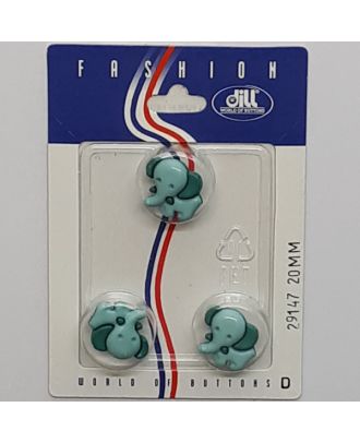 3 buttons on recyclable card novelty button, elephant - Size: 20mm - Color: green - Art.No.: 29147