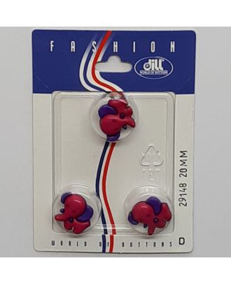 3 buttons on recyclable card novelty button, elephant - Size: 20mm - Color: pink - Art.No.: 29148
