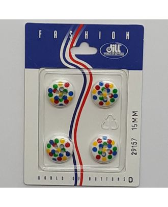 4 buttons on recyclable card novelty button, points, multicolored - Size: 15mm - Color: multicolored - Art.No.: 29157