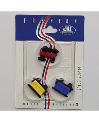 3 buttons on recyclable card novelty button, train - Size: 20mm - Color: multicolored - Art.No.: 29163