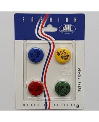 4 buttons on recyclable card novelty button, girl - Size: 15mm - Color: multicolored - Art.No.: 29233