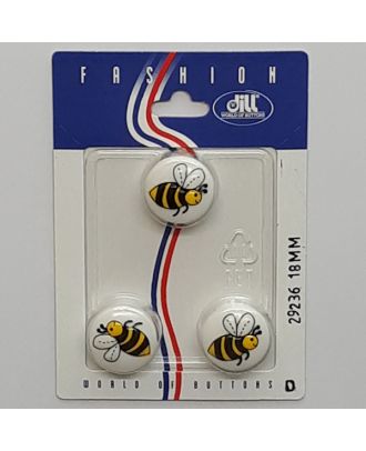 3 buttons on recyclable card novelty button, bee - Size: 18mm - Color: multicolored - Art.No.: 29236