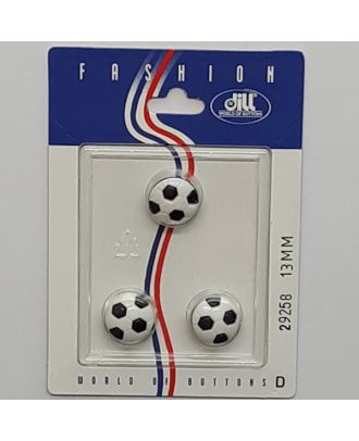 3 buttons on recyclable card novely button, football - Size: 13mm - Color: black/white - Art.No.: 29258