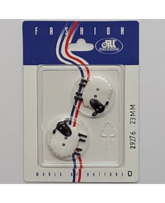2 buttons on recyclable card novely button, sheep - Size: 23mm - Color: white - Art.No.: 29276