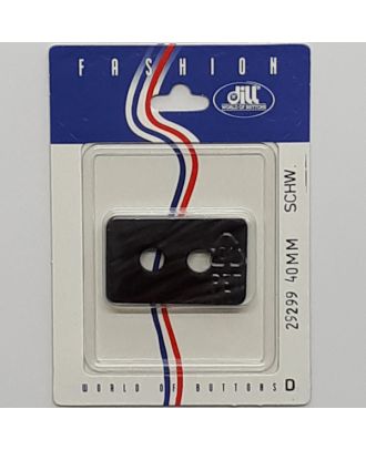 1 buttons on recyclable card polyamide button, rectangular, 2 holes - Size: 40mm - Color: black    - Art.No.: 29299