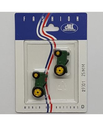 2 buttons on recyclable card novelty button, tractor - Size: 25mm - Color: green - Art.No.: 29301
