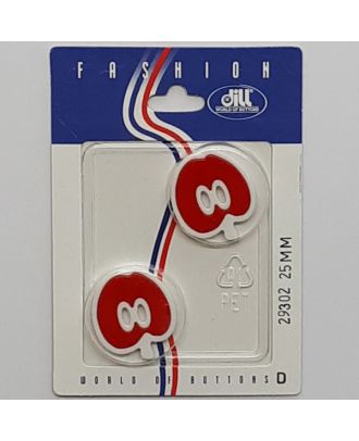 2 buttons on recyclable card novelty button, apple - Size: 25mm - Color: red - Art.No.: 29302