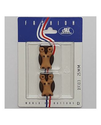 2 buttons on recyclable card novelty button, owl - Size: 25mm - Color: beige - Art.No.: 29303