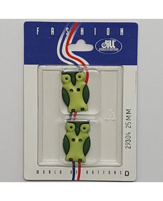 2 buttons on recyclable card novelty button, owl - Size: 25mm - Color: green - Art.No.: 29304