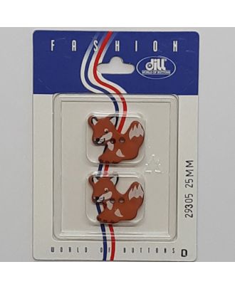 2 buttons on recyclable card novely button, fox - Size: 25mm - Color: brown - Art.No.: 29305