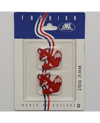 2 buttons on recyclable card novely button, fox - Size: 25mm - Color: red - Art.No.: 29306