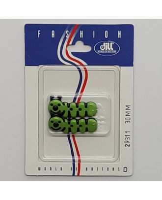 2 buttons on recyclable card novelty button, caterpillar - Size: 30mm - Color: green - Art.No.: 29311